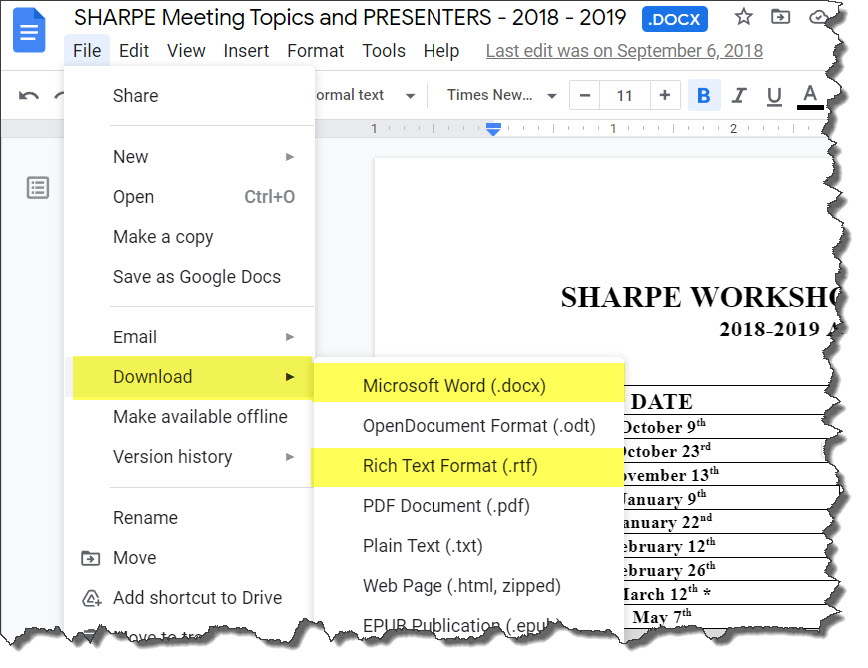Downloading to Office format